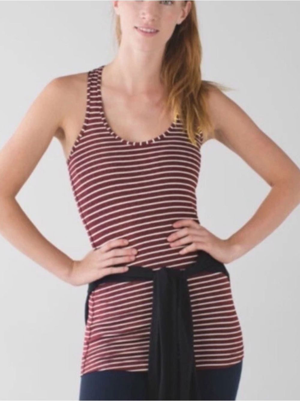 Lululemon Cool Racerback Tank Burgundy White Stripes Activewear Stretch 2